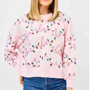 Pink Fa La La Sweater with Embroidered Lights